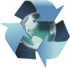 Recycle logo around a globe
