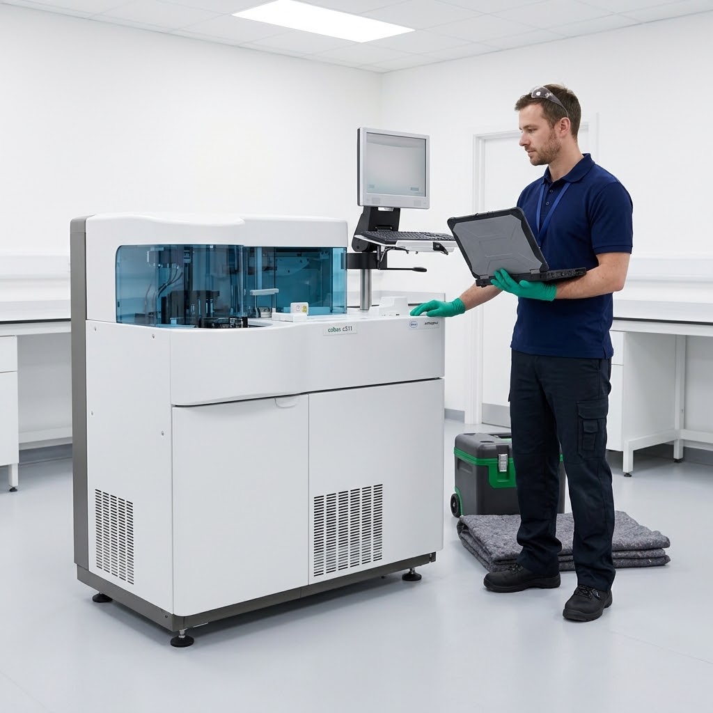 Refurbished Roche cobas c311 Chemistry Analyzer installed in a laboratory by a Diamond field engineer